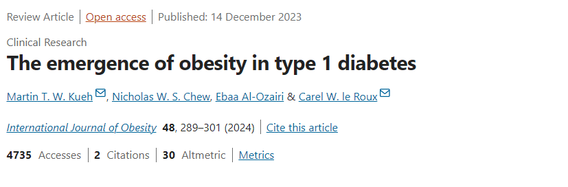 The emergence of obesity in type 1 diabetes publication image